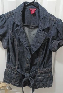 UNIQUE Authentic GUESS JEANS Button-Up/Tie Jean Top • 2 Pocket • Large • SS •EUC - Picture 1 of 5