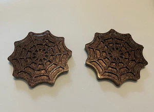 Set Of 2 Spiderweb Coasters - Black With Orange Glitter 3.5” - Picture 1 of 5