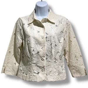 Cabi 5162 Floral Eyelet Portrail Jacket in Ivory Size S Pearl Buttons - Picture 1 of 11