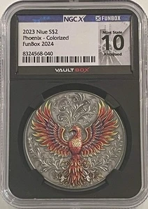 2023 Niue Phoenix Colorized NGCX Mint State 10 (= MS70) Antiqued 1 Oz Silver - Picture 1 of 4