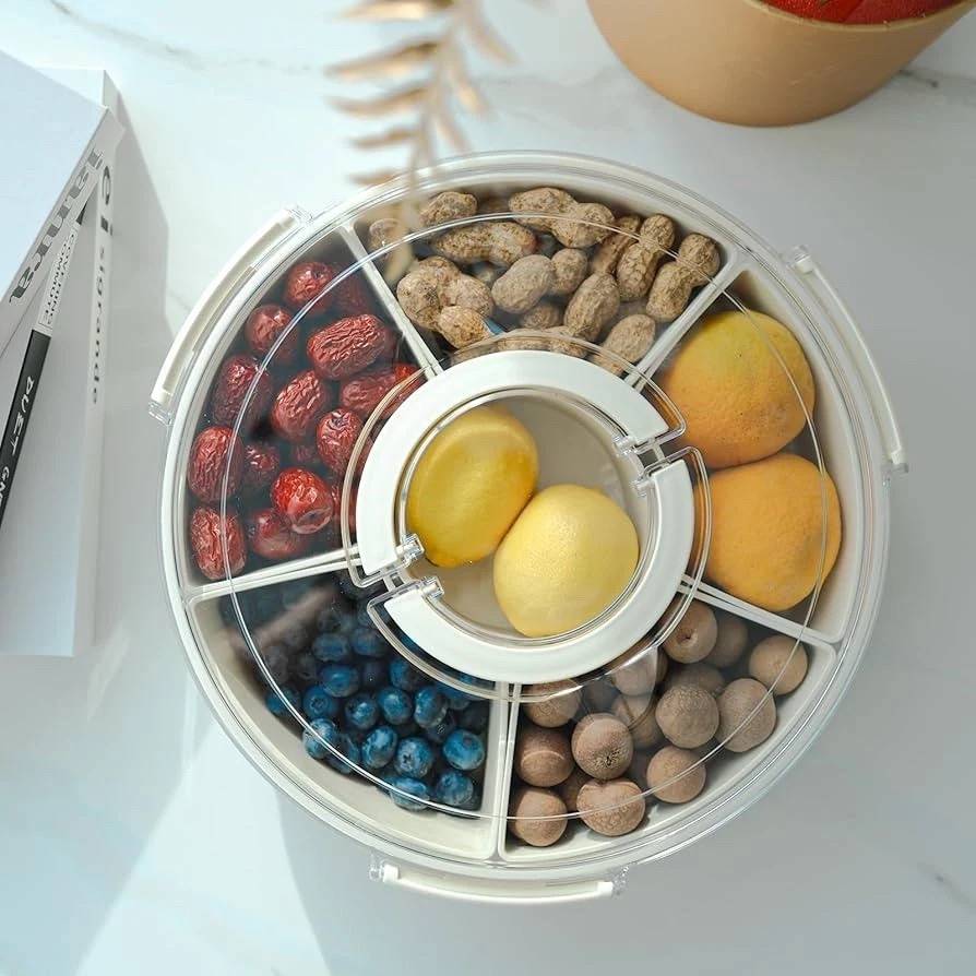 Divided Serving Tray with Lid and Handle 360-Degree Rotatable Base Snackle Box | - Image 1 of 4
