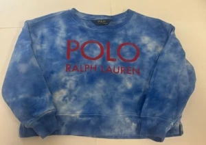 Polo Ralph Lauren Tie Dye Terry Crop Sweatshirt White Blue Girls 6 Summer Beach - Picture 1 of 9