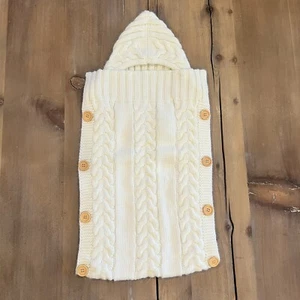 Unisex Infant Swaddle Blanket Knit Baby Stroller Wrap With Hood Ivory - Picture 1 of 3
