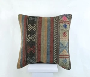 18"x18" Kilim Pillow Cover Handmade Turkish Vintage Cushion Tribal Lumbar 2667 - Picture 1 of 4