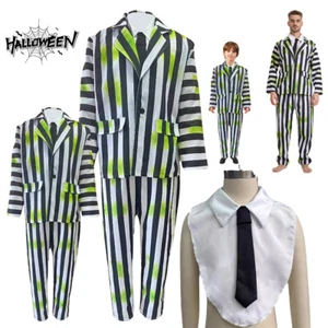 Herren Beetlejuice Kostüm Spooky Halloween Cosplay Kostüm mit Anzug&Hose&Krawatt - Bild 1 von 26