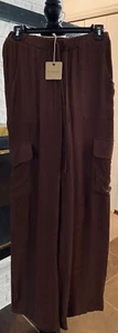 Blu Pepper Size Medium Palazzo Pants Cotton Linen Crinkle Brown NEW with Tags! - Picture 1 of 3