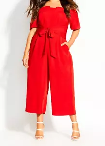 NEW City Chic Ladies Sexy Love Red Lush Shoulder Jumpsuit Plus Size XXL 24 #H63 - Picture 1 of 9