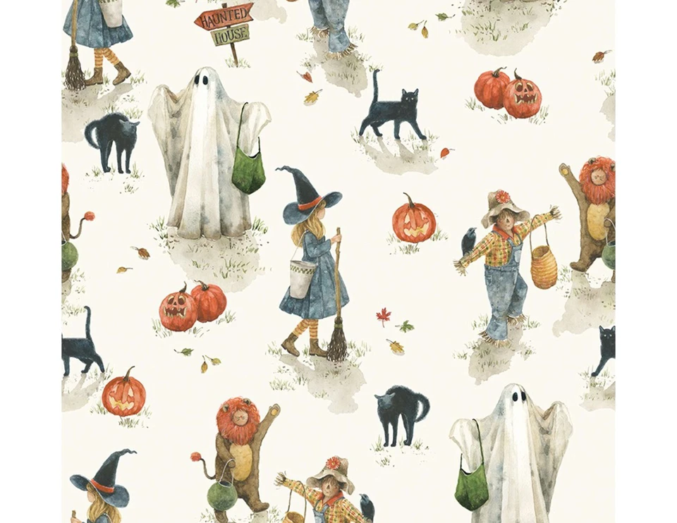 Black Cat Trick or Treat Lion Costume Ghost lJack O Lantern Girl in Witch Hat - Image 1 of 4