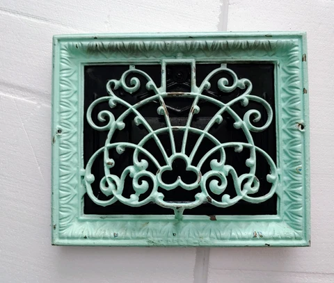 Fancy Green Antique Vintage Cast Iron Floor Grates Heat/Cold Vent 12x10" Cover