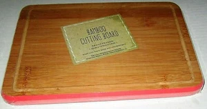 BAMBOO CUTTING BOARD w/ RED TRIM 9.8" X 6.9" X .06" - Picture 1 of 1