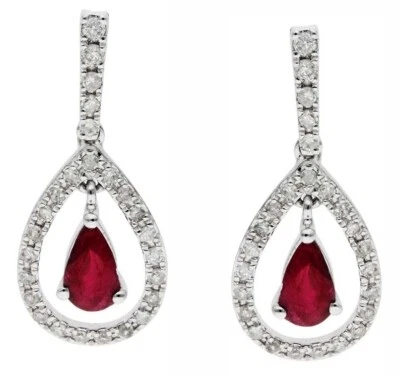 1.10ct Natural Round Diamond Ruby 14k Solid White Gold Wedding Dangler Earring - Image 1 of 3