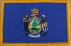 Maine Flag Patch W/ VELCRO Brand Fastener Tactical Morale Emblem Gold Border