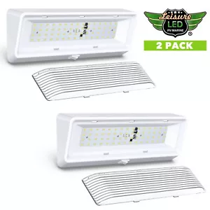 2 PK RV XL LED Porch Light camper RV trailer 60 LED exterior WHT with Switch 12" - Picture 1 of 12