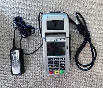 First Data FD130 Credit Card Terminal w/Power Adapter, Power Cord -  Barely Used - Image 1 of 4