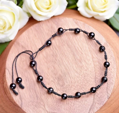 Black Obsidian Dainty Anklet Minimalist Crystal Gemstone Reiki Healing Gift - Image 1 of 4