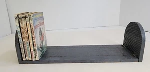 Vintage Wooden Shelf Book Holder Tabletop Blue Handmade Carved Ends Primitive - Picture 1 of 6