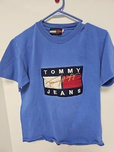 Tommy Hilfiger Large Sky Blue Big Flag Patch Logo Retro 90s vintage youth large - Picture 1 of 3