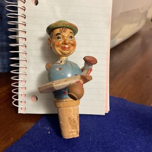 Vintage Anri Italy Hand Carved Wood Mechanical Wine Bottle Stopper Man Drinking - Picture 1 of 24