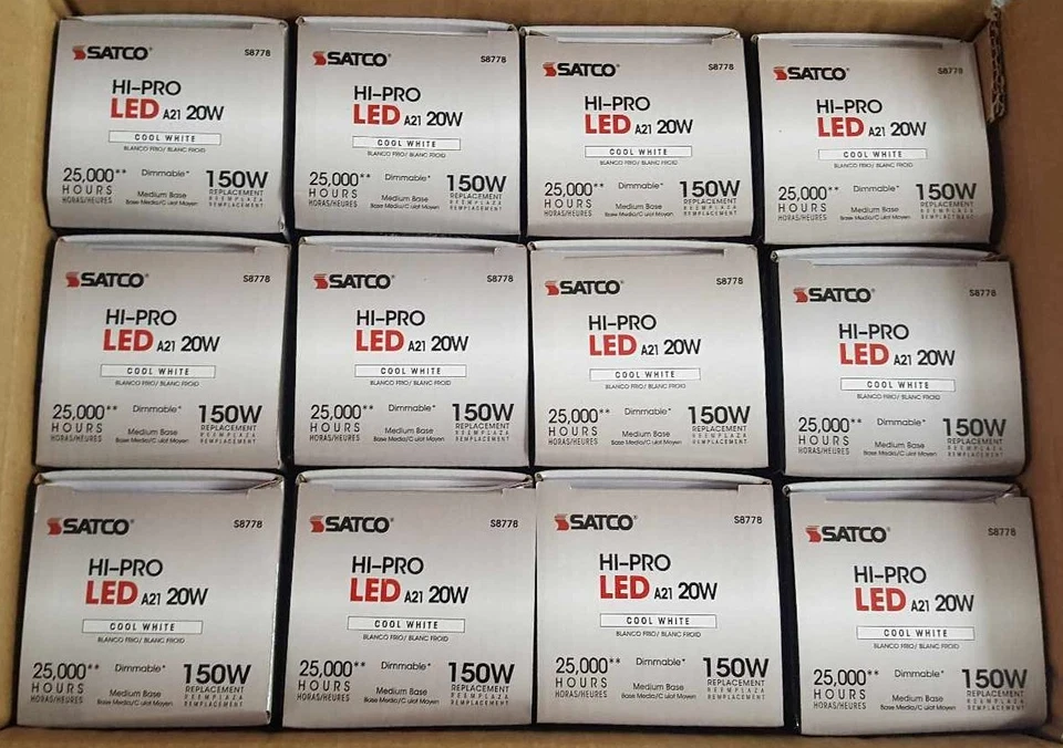 Case of 12 Satco S8778 20W A21/LED/HID/4K/120V/DIM/E26 Bulbs - Image 1 of 1