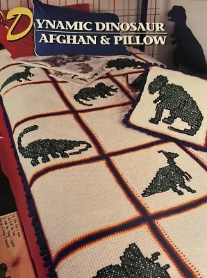 CROCHET Annie’s Afghan Quilt Club ~Dynamic Dinosaur Afghan And Oil~PATTERN Only~ - Image 1 of 2