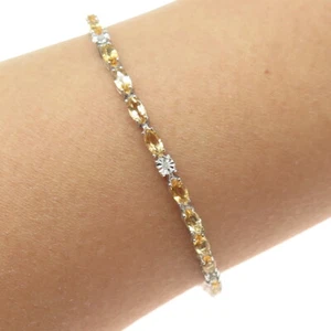 925 Sterling Silver Real Diamond & Marquise-Cut Citrine Bracelet 7.75" - Picture 1 of 7