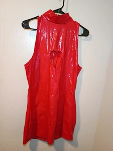 Mini Vestido Dreamgirl Rojo Vinilo Recorte Corazón Brillante Ropa de Club Disfraz Fetiche XL - Imagen 1 de 6