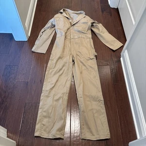 Vintage Coveralls Jumpsuit Men's 34s Beige Made in USA - Picture 1 of 11