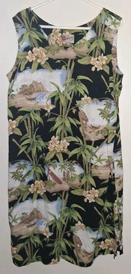 Hilo Hatties Hawaiian Maxi dress Black Floral Tropical Vintage Rayon 1X Bust 48 - Image 1 of 3