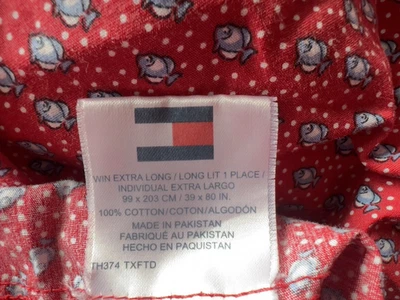 Sábana Ajustable TOMMY HILFIGER Twin XL 100% Algodón Rojo Azul Pez 39 x 80 11" Bolsillo Foto 1 de 4