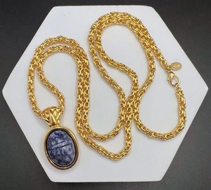 KENNETH JAY LANE KJL Necklace Egyptian Revival Gold Tone Stone Scarab Pendant - Picture 1 of 7