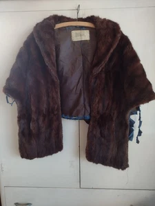 De Colección Años 40 Estola de Piel Mantón Capa Marrón Oscuro M Mayo Años 50 EE. UU. Defectuoso Leer Glam Opera - Imagen 1 de 11