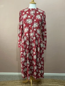 Vintage Laura Ashley Red Floral Wool Blend Midi Dress UK 10 - Picture 1 of 6