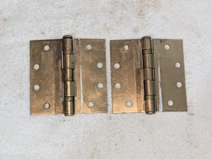 Pair (2) STANLEY Gold Door Hinges FBB 179 4.5" x 4.5" Heavy BRASS PLATED STEEL ? - Picture 1 of 13