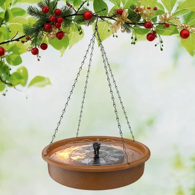 Conjunto de banho de pássaro suspenso fonte solar 12" tigela de água suspensa para jardim externo - Imagem 1 de 4