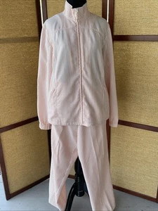 Vintage Orange Seersucker Leisure Suit Size M Pants Zip Up Jacket Peach White - Picture 1 of 8