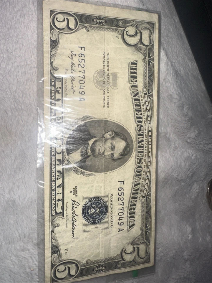 1953 年 5 美元银币证书蓝色印章 — 第 1/4 张图片