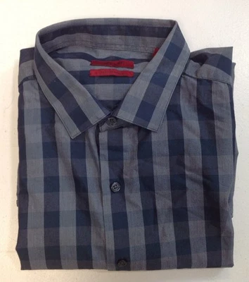 Alfani Men's Plaid Button Up Fitted Dress Shirt | Blue | Size 17  3233 - Image 1 of 2