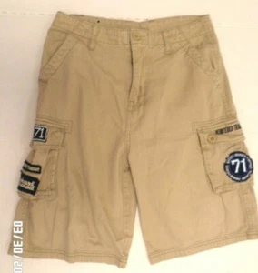 MAKAVELI Tan Brown Sand Patched TUPAC Cargo Shorts 6 Pockets Youth Boys 14 - Picture 1 of 7