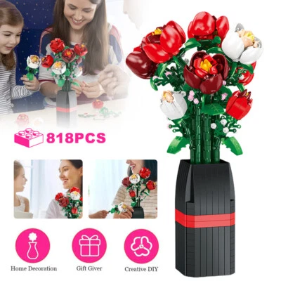 MARKENLOS Klemmbaustein Rosenstrauß 818 Teile Blumendeko Für Erwachsene Kinder