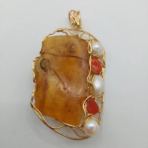 Anhänger aus natürlichem Ambra, 18 kt Gelbgold, Amulett - Bild 1 von 5