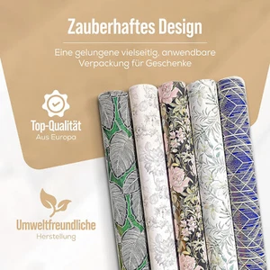 Geschenkpapier 5 Rollen je 2m x 70 cm Design Geburtstagspapier Hochzeit Blumen - Bild 1 von 4