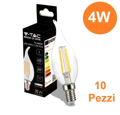 10 LAMPADINE LED Candela Filamento E14 da 4W Lampade Luce Calda Naturale Fredda - Immagine 1 di 3