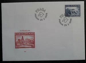 1998 Czech Republic Philatelic Exhibition PRAGA FDC ties 2 Stamps cd Prague - Picture 1 of 2