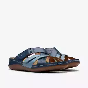 Clarks Womens Cecily Leather Slide Sandals - Blue Combination NEW - Picture 1 of 6