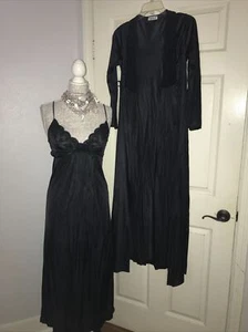 2PC SET GILEAD INTIMATES Woman’s S Peignoir Lace BLACK Robe & Gown USA Vintage - Picture 1 of 10