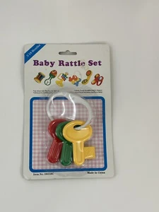 Portachiavi giocattolo set sonaglio bambino vintage - portachiavi giallo verde rosso NOS - Foto 1 di 3