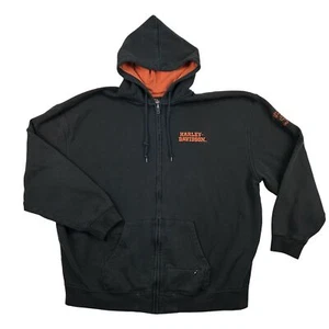 Harley-Davidson Hoodie Mens 2XL Full Zip Black Orange Fresno California Biker - Picture 1 of 12