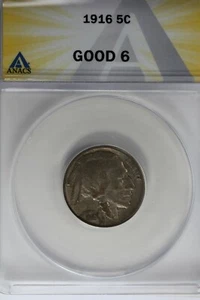 1916 .05 ANACS G 6 Buffalo Nickel, Indian Nickel, 5 Cent Piece - Picture 1 of 2
