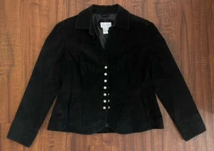 Vintage 90’s Live A Little Black 100% Leather Suede Slim Blazer Jacket Women’s L - Picture 1 of 8