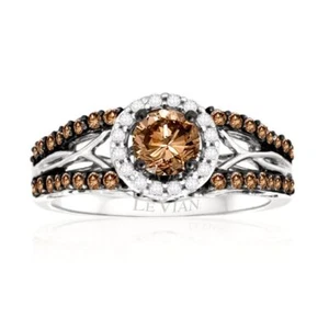 LeVian 14K White Gold Brown Diamond 0.89 cts Cocktail Ring Size 7 - Picture 1 of 1